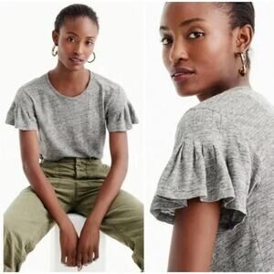 J. Crew Pure Linen Flutter Sleeve T-Shirt Gray G6049 Size S